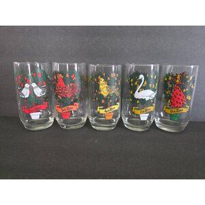 Set Of 5 Vintage Pepsi Christmas "12 Days Of Christmas" Drinking Glasses